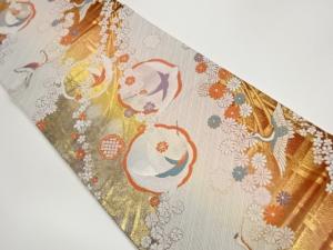 変わり丸文に鶴・菊・桜模様織出し袋帯